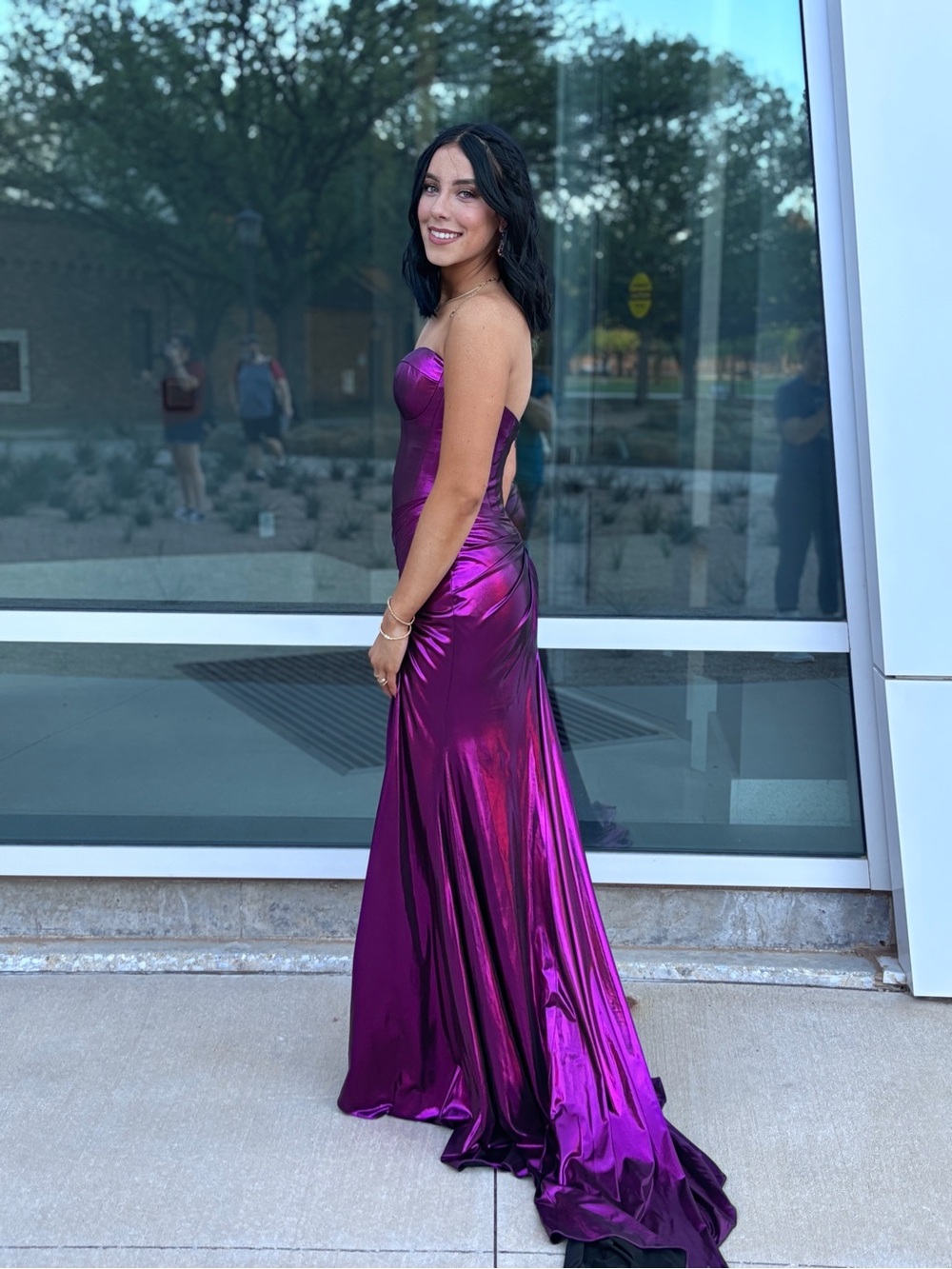 Strapless Metallic Purple Mermaid Evening Gown